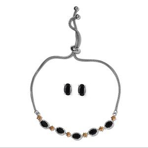 Thai Black Spinel Bolo Bracelet and Earring Set